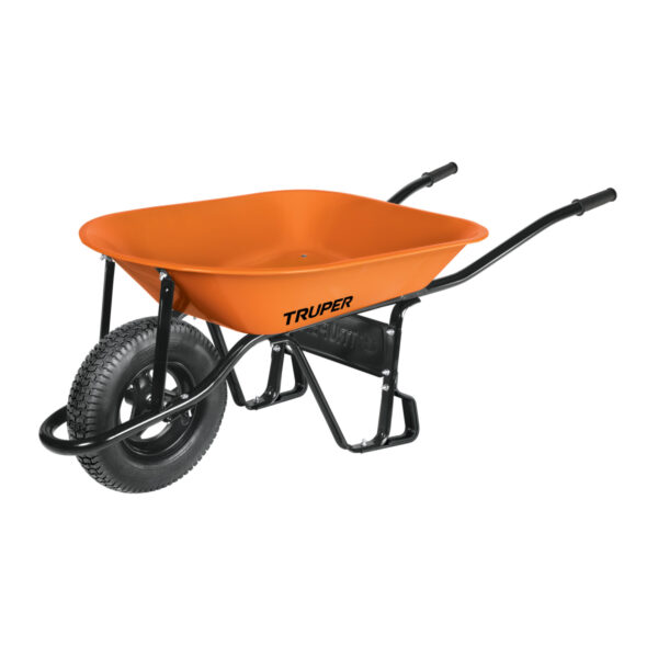 CARRETILLA CHAPA 65 LTS RUEDA NEUMATICA NARANJA